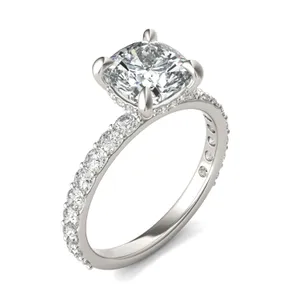 Cushion Custom Hidden Halo Bold 3/4 Eternity Engagement Ring image, 